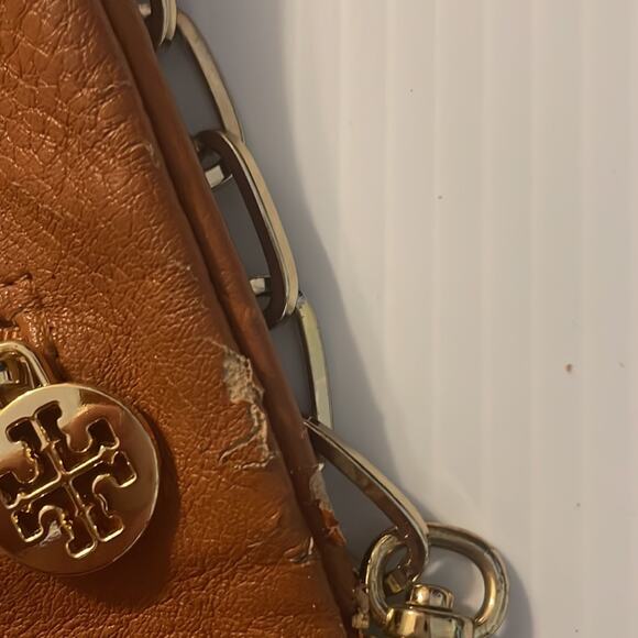Tory Burch Brown leather Reva flap Clutch with gold chain strap - Picture 5 of 14